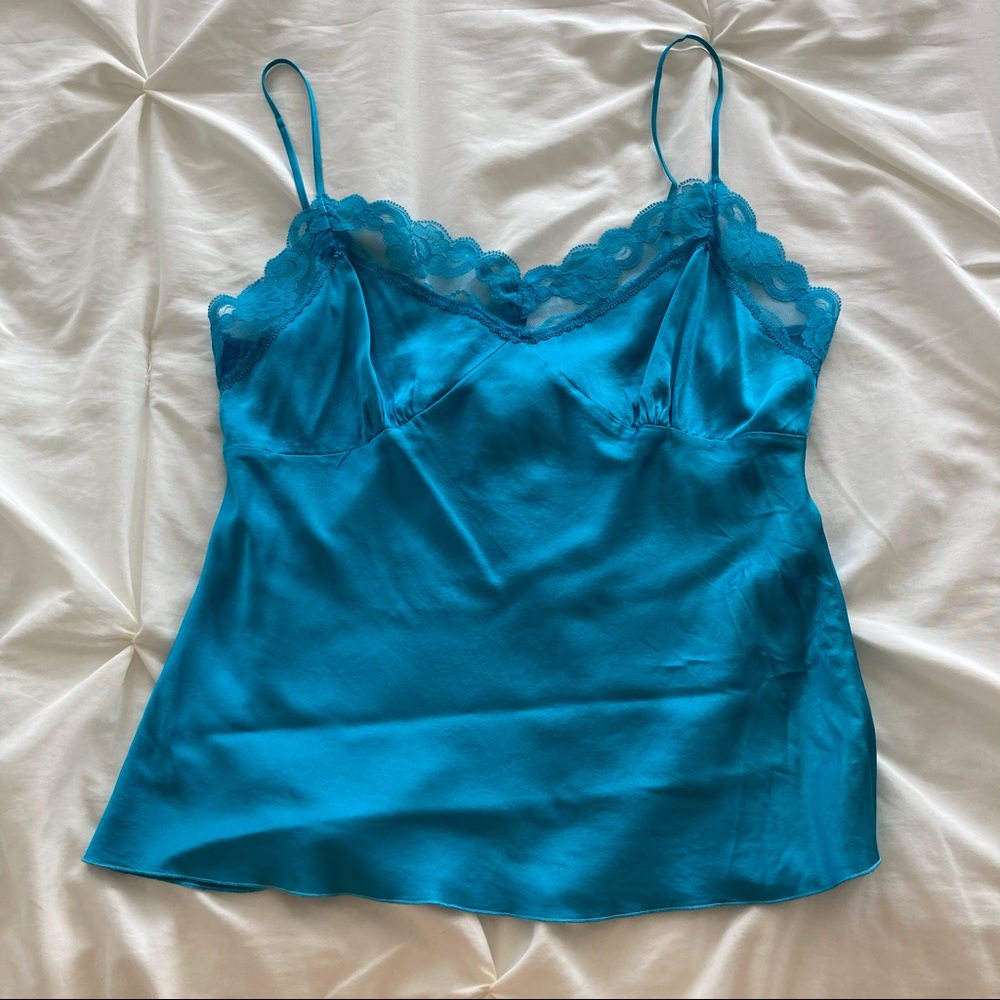 Blue Silk Lace Camisole Tank